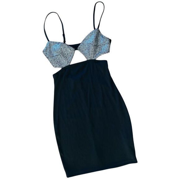 Black Cut Out Sparkle Mini Dress Size Small Bodycon Party Special Occasion - Picture 4 of 15